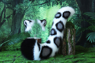 Faux Fur Snow Leopard Ear and Tail Butt Plug Set Role Play Realistic Snow Leopard Cosplay Jaguar Ear and Tail Kemonomimi Jaguar Therian halloween gift
