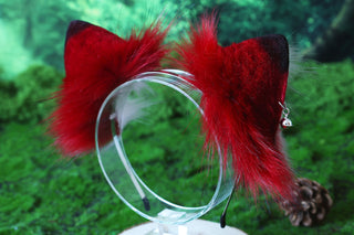 Red white stitching fox ears and tail curved wolf tail plug and ears cat tail and ears kitten ears and tail anime cosplay role play kittenplay