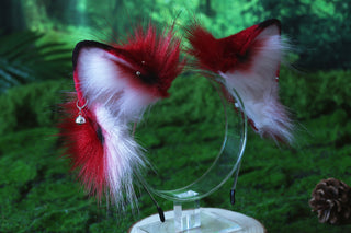 Red white stitching fox ears and tail curved wolf tail plug and ears cat tail and ears kitten ears and tail anime cosplay role play kittenplay