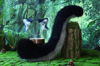 Blue gray stitching fox ears and tail curved wolf tail plug and ears cat tail and ears kitten ears and tail anime cosplay role play kittenplay