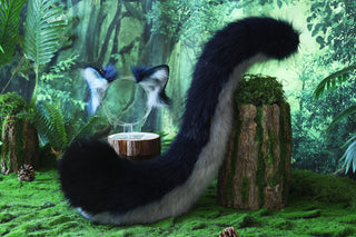Blue gray stitching fox ears and tail curved wolf tail plug and ears cat tail and ears kitten ears and tail anime cosplay role play kittenplay