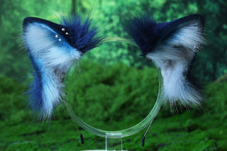 Blue gray stitching fox ears and tail curved wolf tail plug and ears cat tail and ears kitten ears and tail anime cosplay role play kittenplay