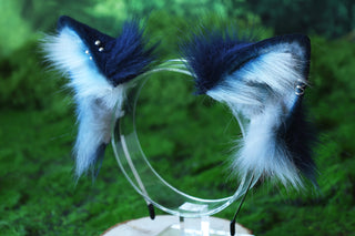 Blue gray stitching fox ears and tail curved wolf tail plug and ears cat tail and ears kitten ears and tail anime cosplay role play kittenplay