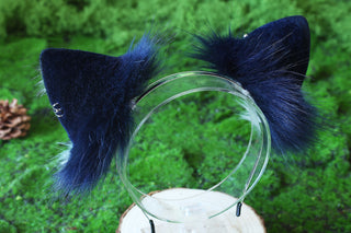 Blue gray stitching fox ears and tail curved wolf tail plug and ears cat tail and ears kitten ears and tail anime cosplay role play kittenplay