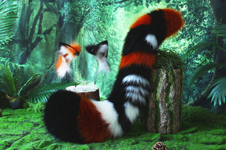 Multicolor stitching faux fur fox ears and tail butt plug curved wolf tail and ears cat tail and ears kitten ears and tail set anime cosplay role play