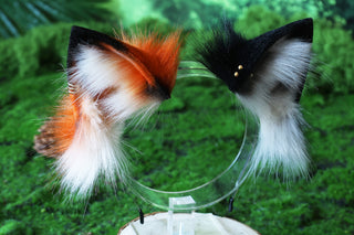 Multicolor stitching faux fur fox ears and tail butt plug curved wolf tail and ears cat tail and ears kitten ears and tail set anime cosplay role play