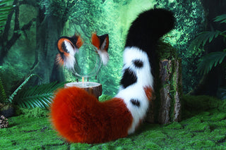 Faux Fur Snow Leopard Ear and Tail Butt Plug Set Role Play Realistic Snow Leopard Cosplay Jaguar Ear and Tail Kemonomimi Jaguar Therian Furry Leopard