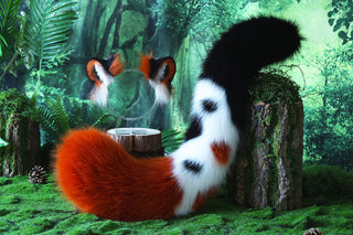 Faux Fur Snow Leopard Ear and Tail Butt Plug Set Role Play Realistic Snow Leopard Cosplay Jaguar Ear and Tail Kemonomimi Jaguar Therian Furry Leopard