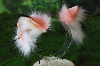 Pink black stripe faux fur fox ears and tail curved wolf tail and ears cat tail butt plug and ears kitten ears and tail set anime cosplay role play