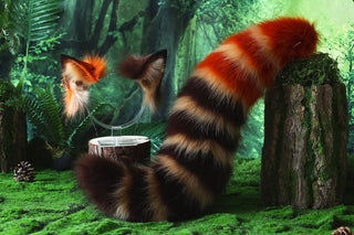 Brown Stripes faux fur fox ear and tail butt plug curved wolf tail and ear cat tail and ear kitten ear and tail anime cosplay role play ear and tail
