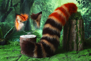 Brown Stripes faux fur fox ear and tail butt plug curved wolf tail and ear cat tail and ear kitten ear and tail anime cosplay role play ear and tail