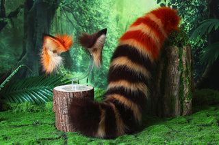 Brown Stripes faux fur fox ear and tail butt plug curved wolf tail and ear cat tail and ear kitten ear and tail anime cosplay role play ear and tail
