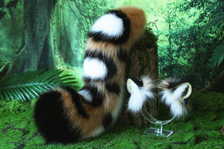Snow Leopard Ear and Tail Set Role Play Realistic Faux Fur Snow Leopard Cosplay Jaguar Ear and Tail Kemonomimi Jaguar Therian Furry Leopard