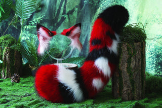 Faux fur fox ears and tail butt plug curved wolf tail and ears multicolor stitching cat tail and ears kitten ears and tail set anime cosplay role play