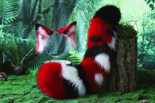 Faux fur fox ears and tail butt plug curved wolf tail and ears multicolor stitching cat tail and ears kitten ears and tail set anime cosplay role play