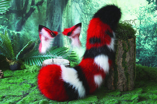 Faux fur fox ears and tail butt plug curved wolf tail and ears multicolor stitching cat tail and ears kitten ears and tail set anime cosplay role play