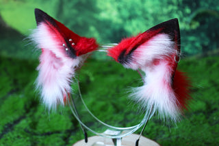 Faux fur fox ears and tail butt plug curved wolf tail and ears multicolor stitching cat tail and ears kitten ears and tail set anime cosplay role play