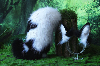 White Black Faux fur cat tail butt plug and ears kitten ears and tail kemonomimi fox ears and tail curved wolf tail and ears anime cosplay role play
