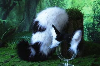 White Black Faux fur cat tail butt plug and ears kitten ears and tail kemonomimi fox ears and tail curved wolf tail and ears anime cosplay role play