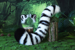 White tiger ear and tail set realistic faux fur  tiger tail and ear set tiger petplay set animal cosplay tail and ear tiger kemonomimi ears