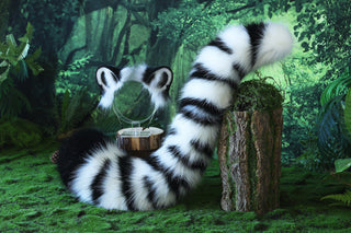 White tiger ear and tail set realistic faux fur  tiger tail and ear set tiger petplay set animal cosplay tail and ear tiger kemonomimi ears