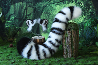 White tiger ear and tail set realistic faux fur  tiger tail and ear set tiger petplay set animal cosplay tail and ear tiger kemonomimi ears