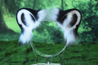 White tiger ear and tail set realistic faux fur  tiger tail and ear set tiger petplay set animal cosplay tail and ear tiger kemonomimi ears