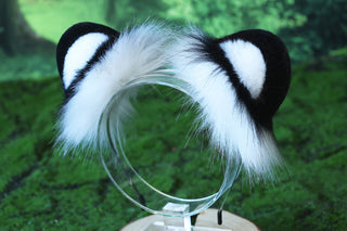 White tiger ear and tail set realistic faux fur  tiger tail and ear set tiger petplay set animal cosplay tail and ear tiger kemonomimi ears