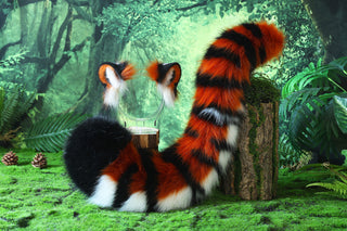 Tiger ear and tail set realistic faux fur  tiger tail and ear set tiger petplay set animal cosplay tail and ear tiger kemonomimi ears