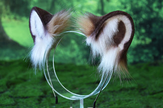 Realistic Brown White Faux fur Snow Leopard Ear and Tail Plug Set Role Play Snow Leopard Cosplay Ear and Tail Kemonomimi Christmas Gift Therian