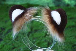 Realistic Brown White Faux fur Snow Leopard Ear and Tail Plug Set Role Play Snow Leopard Cosplay Ear and Tail Kemonomimi Christmas Gift Therian