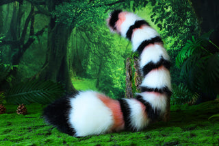 Multicolor stitching faux fur cat ears and tail curved fox tail and ears wolf tail and ears kitten ears and tail set anime cosplay role play