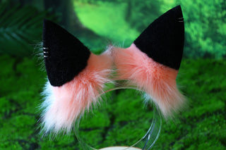 Pink black stripe faux fur cat ears and tail curved wolf tail and ears fox tail butt plug and ears kitten ears and tail set anime cosplay role play