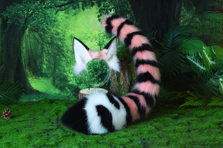 Pink black stripe faux fur cat ears and tail curved wolf tail and ears fox tail butt plug and ears kitten ears and tail set anime cosplay role play