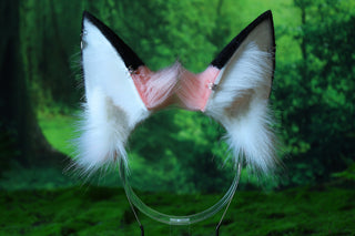 Pink black stripe faux fur cat ears and tail curved wolf tail and ears fox tail butt plug and ears kitten ears and tail set anime cosplay role play