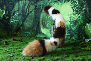 Multicolor stitching faux fur cat ears and tail curved puppy tail and ears wolf tail and ears fox ears and tail butt plug anime cosplay role play