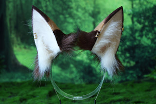 Multicolor stitching faux fur cat ears and tail curved puppy tail and ears wolf tail and ears fox ears and tail butt plug anime cosplay role play