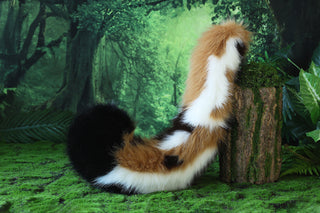 Multicolor stitching faux fur cat ears and tail curved puppy tail and ears wolf tail and ears fox ears and tail set anime cosplay role play