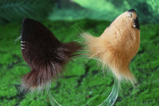 Multicolor stitching faux fur cat ears and tail curved puppy tail and ears wolf tail and ears fox ears and tail set anime cosplay role play