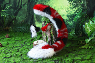 Faux fur red dragon tail plug and ear anime cosplay fluffy tipped dragon wirin wickerbeast fursuit tail ear furry tail lolita kemonomimi therian