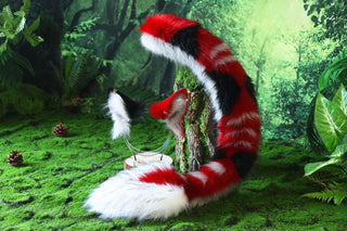 Faux fur red dragon tail plug and ear anime cosplay fluffy tipped dragon wirin wickerbeast fursuit tail ear furry tail lolita kemonomimi therian