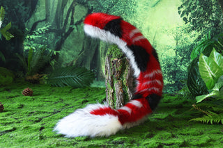 Faux fur red dragon tail plug and ear anime cosplay fluffy tipped dragon wirin wickerbeast fursuit tail ear furry tail lolita kemonomimi therian