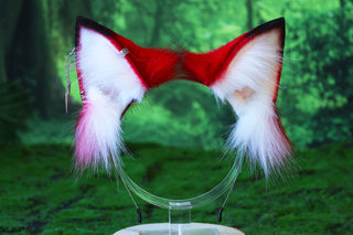 3 tailed kitsune tail and ear set faux fur red white 3 fox tails and ears kitten ear and tail plug set wolf ear and tail butt plug anime cosplay role play