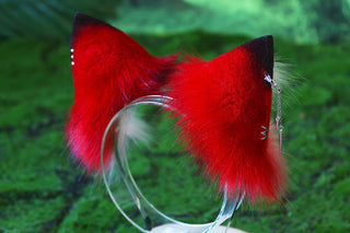 3 tailed kitsune tail and ear set faux fur red white 3 fox tails and ears kitten ear and tail plug set wolf ear and tail butt plug anime cosplay role play