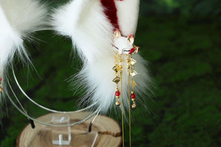 Red white 3 tailed kitsune tail and ear faux fur 3 fox tail and ears therian kitten ear and tail cat ear and tail butt plug anime cosplay role play