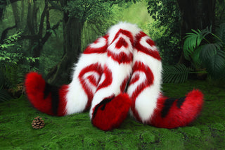Red white 3 tailed kitsune tail and ear faux fur 3 fox tail and ears therian kitten ear and tail cat ear and tail butt plug anime cosplay role play
