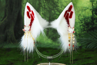 Red white 3 tailed kitsune tail and ear faux fur 3 fox tail and ears therian kitten ear and tail cat ear and tail butt plug anime cosplay role play