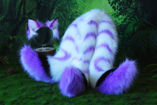 3 tailed kitsune tail and ear faux fur purple white 3 fox tail plug and ear kitten ear and tail butt plug set wolf ear and tail anime cosplay role play