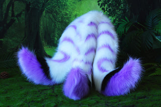 3 tailed kitsune tail and ear faux fur purple white 3 fox tail plug and ear kitten ear and tail butt plug set wolf ear and tail anime cosplay role play