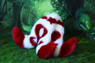 3 tailed kitsune tail and ear faux fur white red 3 fox tail butt plug and ear kitten ear and tail plug set wolf ear and tail anime cosplay role play